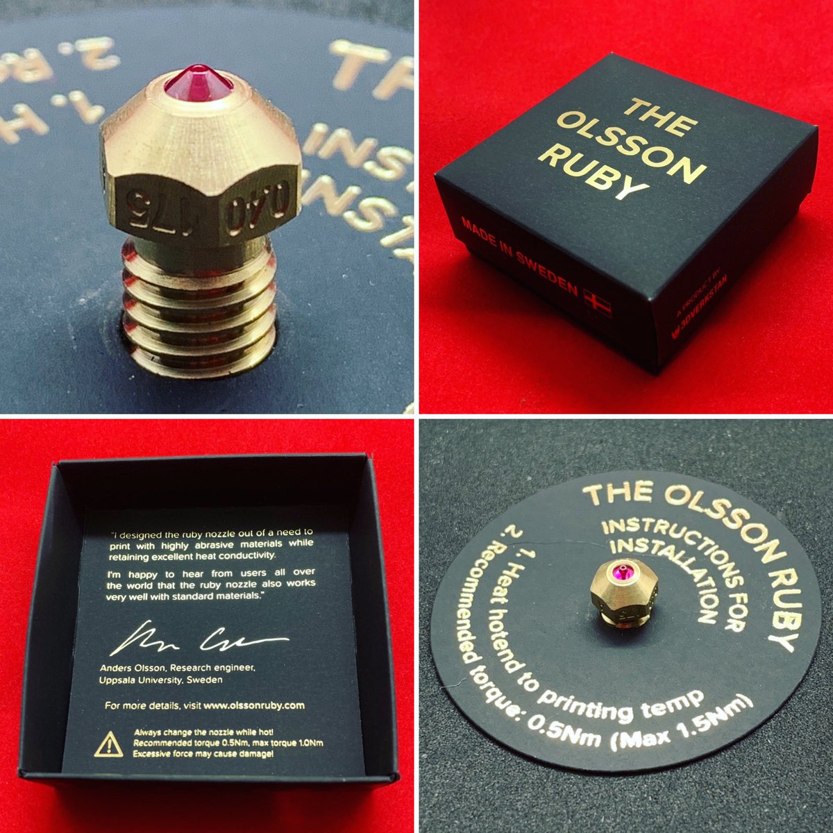 MakerWiz's tweet photo. The World Famous Olsson Ruby Nozzle is now available from Makerwiz for your Prusa Printers! #3dprinter #olsson #ruby #nozzle #e3d @3dverkstan #olssonruby #3dprinting #abrasives #makersgonnamake https://t.co/RkAf358tCe