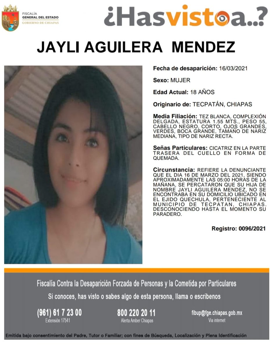 elsoldepuebla1's tweet photo. #ReporteSol Ayuda a que Jayli Aguilera Vázquez regrese a su casa en #Chiapas , su familia la busca y saben que tomó un autobús con dirección a #Puebla. Informes: 55 5943 0282
#personasdesaparecidas https://t.co/hjHsitFPgr