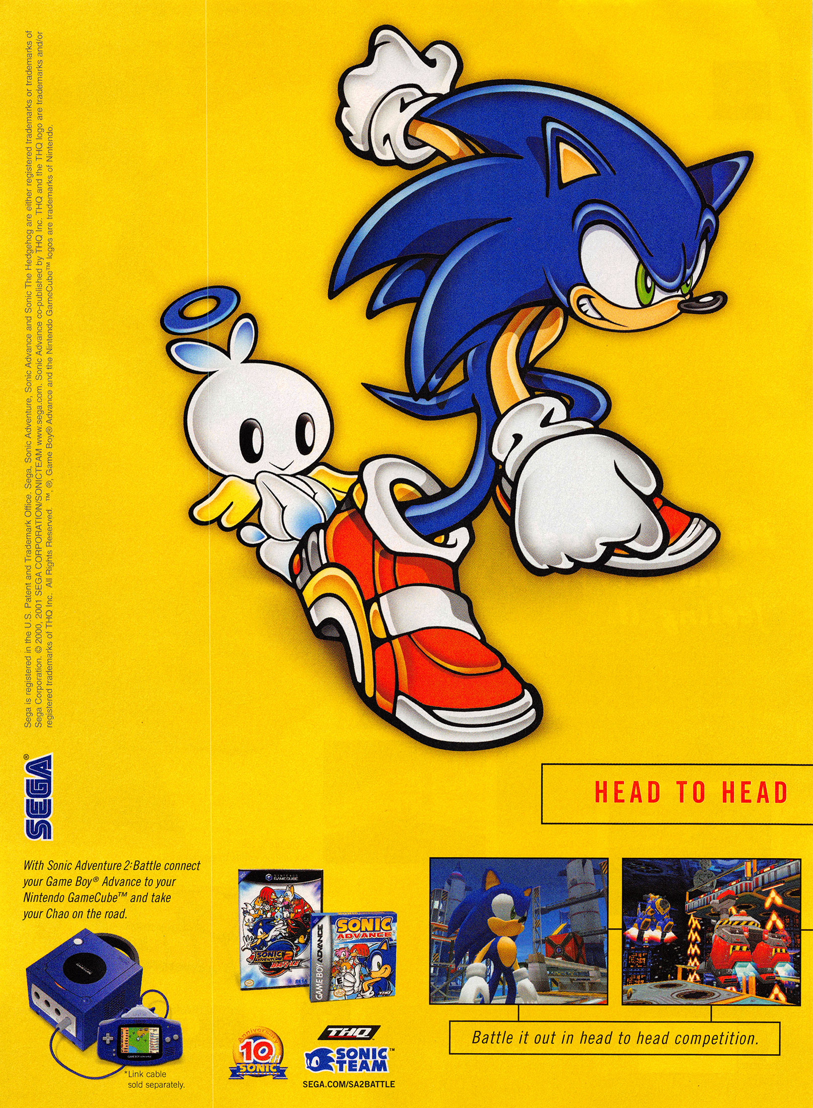 2002 SONIC ADVENTURE 2 BATTLE Nintendo Game Cube = 2pg Promo Print AD 16 x  10.5