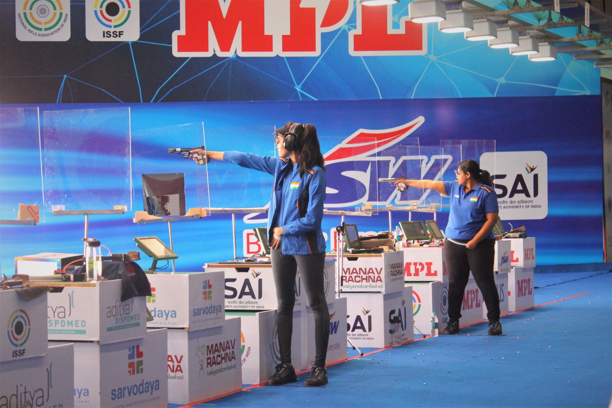 indianshooting's tweet photo. ISSF World Cup: India's @ChinkiYadav4 &amp; @SarnobatRahi during the Women's 25m Pistol Finals. @jswsports | @PlayMPL https://t.co/spzZsuNmtM