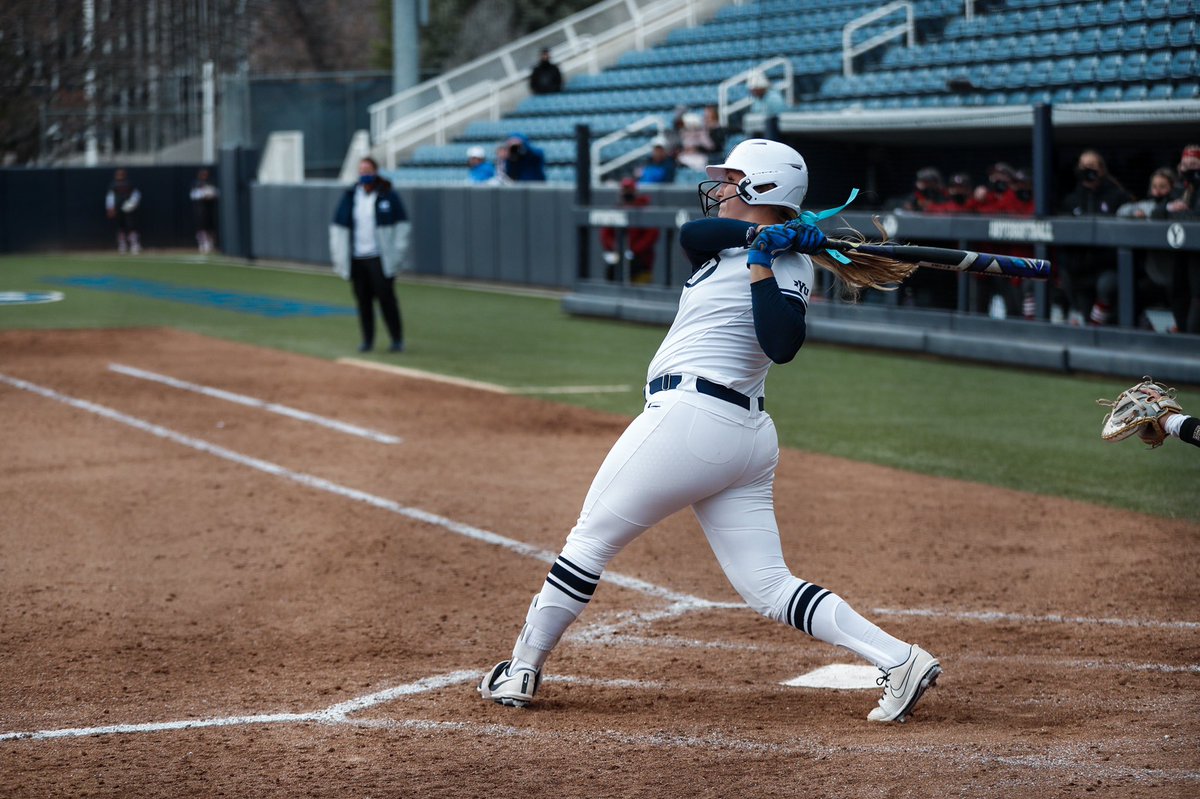 byusoftball's tweet photo. First home run of the season for @brokelyn_hill16 😤

T5 | BYU 4 : STAN 5 https://t.co/dqwr812AE5