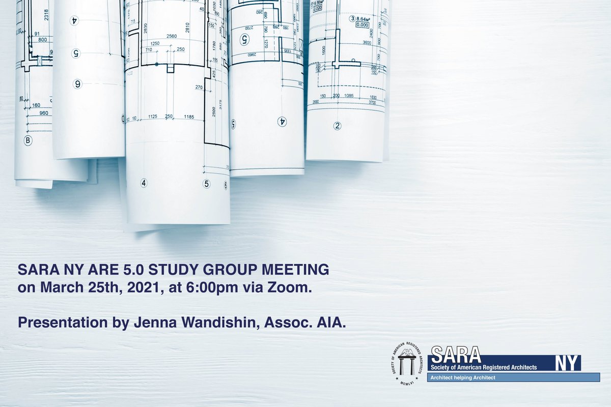 March 25th at 6pm: ARE 5.0 Practice Management (PcM) Presentation and Study Group. Register here: eventbrite.com/e/sara-ny-are-… #architecture #architect #architects #are5 #practicemanagement #pcm #ncarb