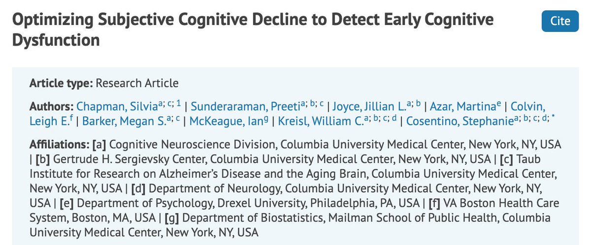 cosentinolab's tweet photo. Newest paper from the Cosentino Lab is now online! We found that measuring Subjective Cognitive Decline (SCD) by asking about cognition *compared to others of the same age* optimizes the relationship between SCD and objective measures of cognitive functioning. https://t.co/ff0aJ8p5sA