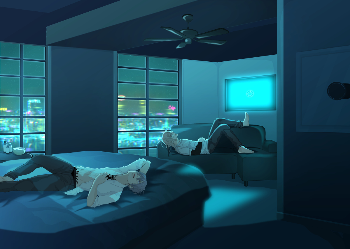 Terra Blイラスト漫画同人サークル En Twitter イラストいろいろ オリジナル ボーイズラブ 背景 一枚絵 ネオン サイバーパンク 屋内 バー Tattoo 夜景 T Co Jzqvjsvueh