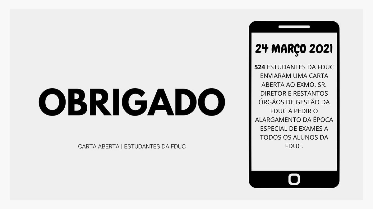 estudantes_fduc's tweet photo. 24 de Março de 2021, para além de ser Dia do Estudante, foi o dia em que 524 estudantes da academia se juntaram e enviaram uma Carta Aberta ao Diretor da FDUC.
Juntos somos mais fortes, sempre. ❤️
A todos um OBRIGADO!
#fduc #cartaaberta #diadoestudante #direito #coimbra https://t.co/Ve8DfQtsPg