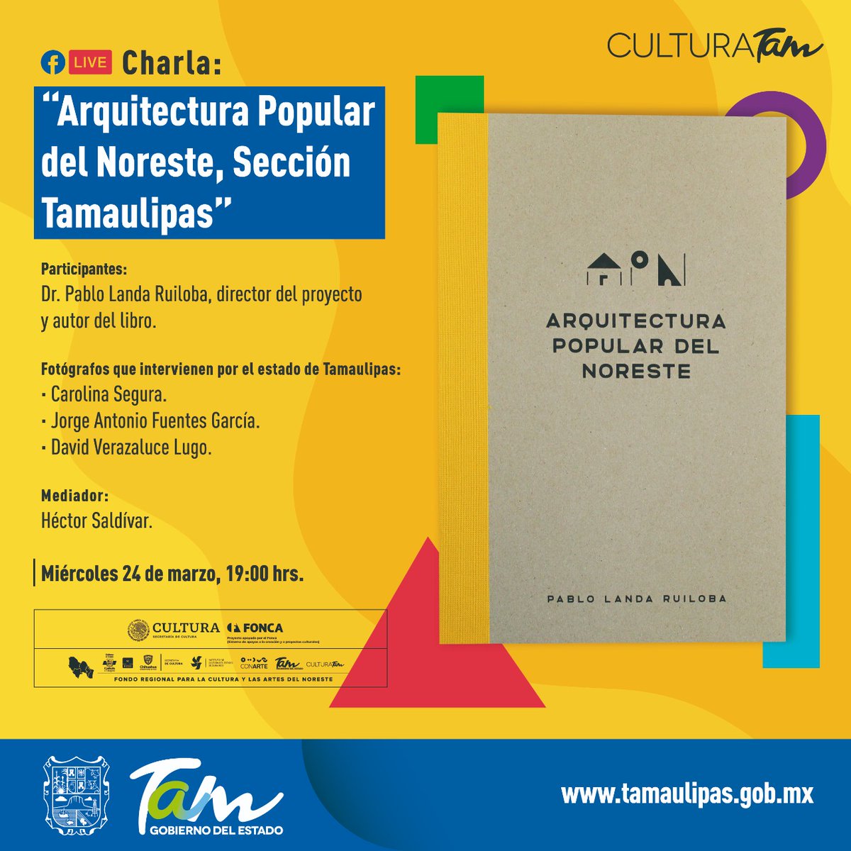 ITCATamaulipas's tweet photo. 🔴#EnVivo | Charla sobre "Arquitectura Popular del Noreste", una obra de @pablolanda con la participación de tres fotógrafos tamaulipecos: Carolina Segura, Jorge Fuentes y David Verazaluce.

Conoce el libro elaborado por @conartenl a través del #FORCAN.
➡️ https://t.co/AY5M2sWtUi https://t.co/QfodQlw5Nc