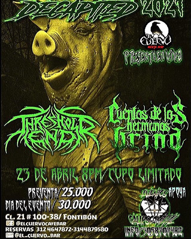 thresholdend's tweet photo. Su apoyo es y será vital !!!! 
Ventas en Calipso Metal: 305 8707482 #metalbogota #metalcolombiano #thresholdend #eventosmetal #cuentosdeloshermanosgrind #deathmetal #metalheads #headbangers #metalshow #metalfestival https://t.co/o78w4bssGQ