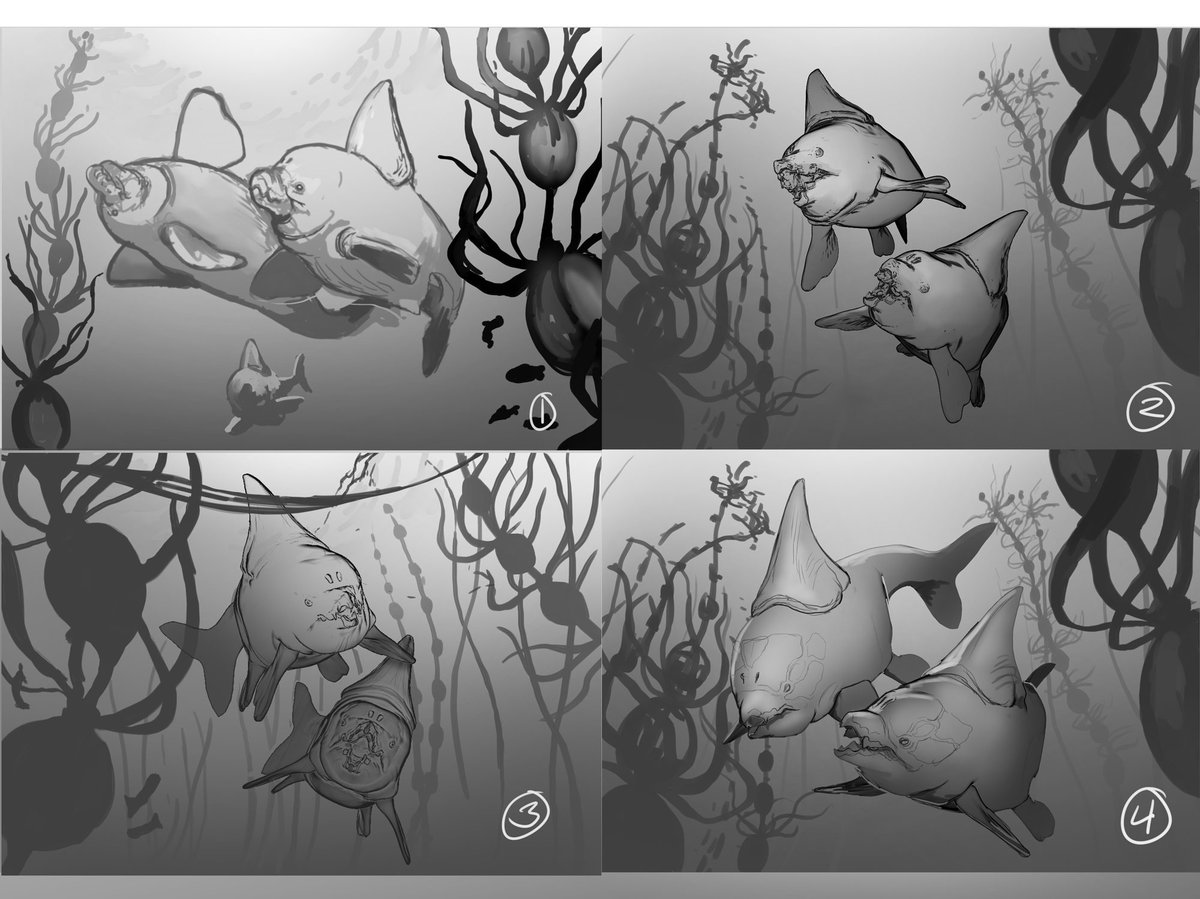 RaulRamosArt's tweet photo. Continuing from my post last week. After designing the creatures I went on to do a couple rounds of roughs. Selected rough Is enlarged and flipped.
#creaturedesign #evolutionproject #speculativeevolution #evolution #speculative #evolutionanimation #education #biology https://t.co/6TTHFRxSPl