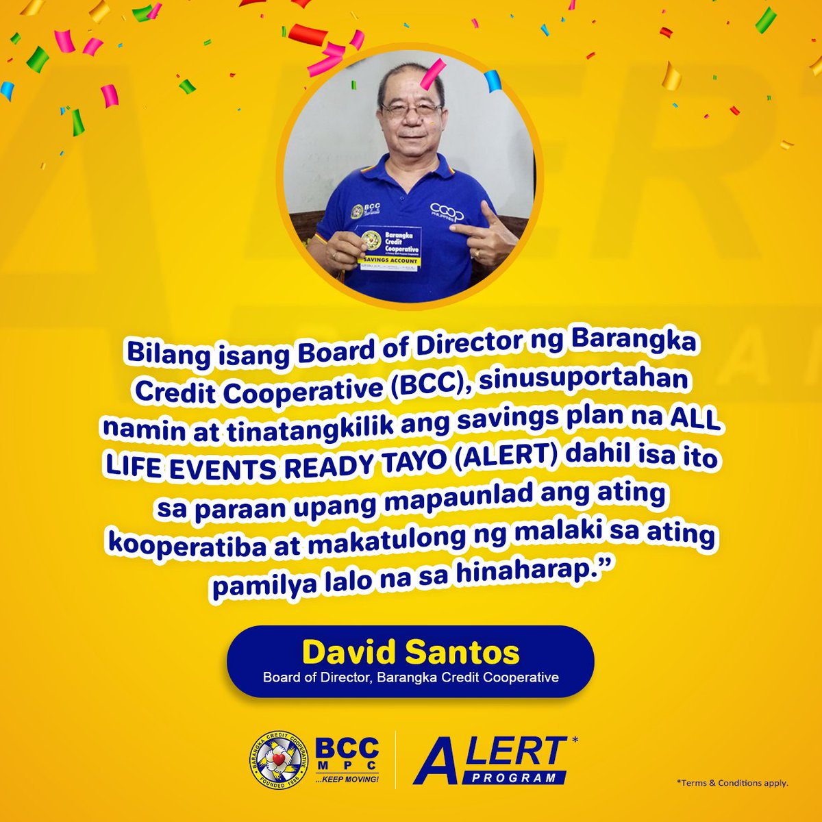 barangkacoop's tweet image. Avail na ng ALERT Program sa BCC para sa ipon na nakakatulong.
Call us now at 8475-0044 local 106 | 0967-335-4504 | 0961-405-9921 to know-how.
#ALERTProgram
#MarchMasayangSavings
#BCCPartnerProviderProtector