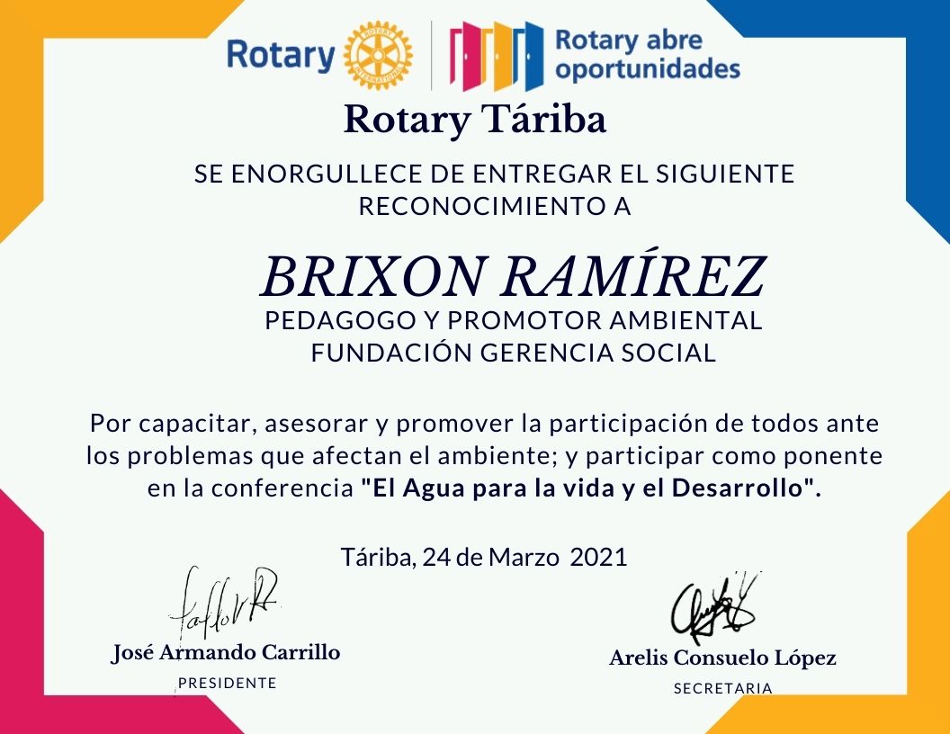 proyectoepa_'s tweet photo. #monitorepa Desde #ProyectoEPA queremos agradecer @RotaryTariba por la invitación a varios de nuestros miembro #ZulaiGranados @FerZambrano67 @BrixonRamirez como ponentes al foro El Agua para la vida y el Desarrollo.  Para EPA la sustentabilidad la defenza al ambiente  es vital https://t.co/JVzjxMBPXO