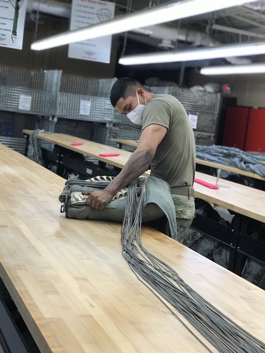 adventuresofJPT's tweet photo. Had the opportunity to stop by the @3rdSFGroup Parachute Rigger Facility today and caught our 92R’s in action repackaging chutes that we're recently used. #92R #Iwillbesurealways #QM #TIMS @QMS_CSM @16thSMA @QMS_Commandant @1st_SF_Command https://t.co/afkhTcHfc3