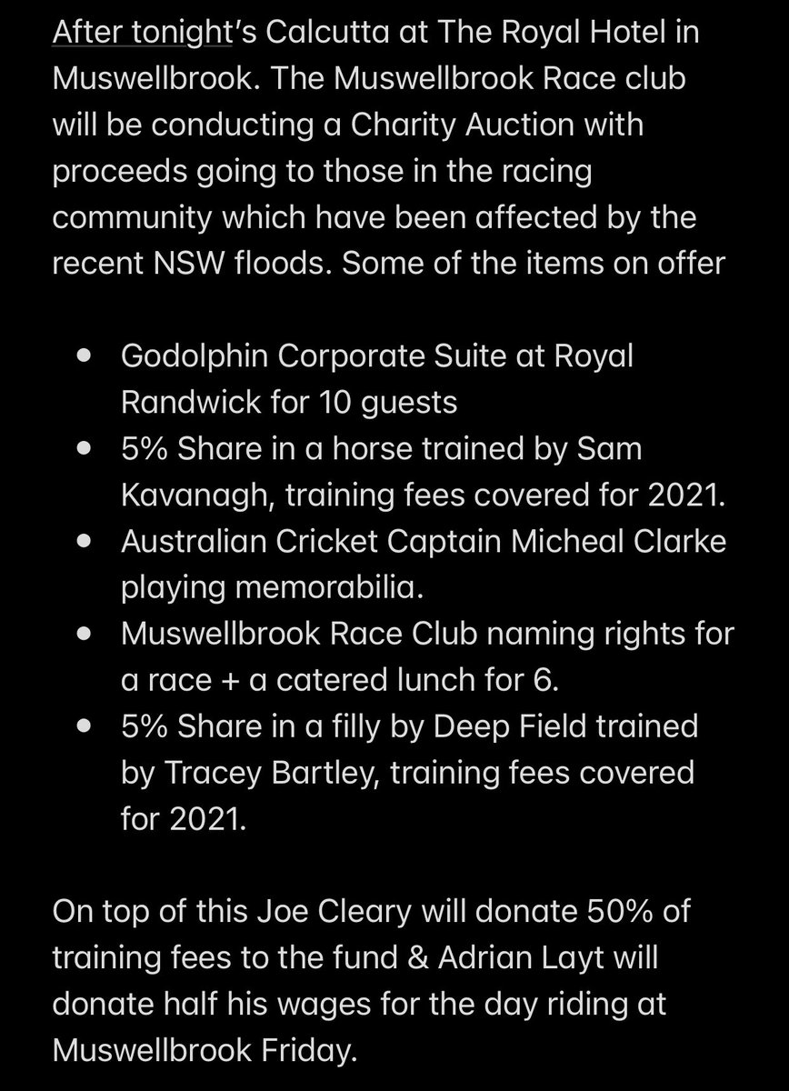 This is why I ❤️ the racing game. 

Really proud we can offer something like this tonight, please get behind and support and come to THE ROYAL!

Proud of <a href="/thebrookracing/">Muswellbrook Race Club</a>, <a href="/MClarke23/">Michael Clarke</a>, <a href="/godolphin/">Godolphin</a>, <a href="/adrianlayt/">Adrian Layt 🏇</a>, <a href="/samkavracing/">SAM</a>, <a href="/JoeJoey76/">Joe Cleary</a>, <a href="/TBartleyracing/">Tracey Bartley</a> &amp; <a href="/racing_nsw/">Racing NSW</a>