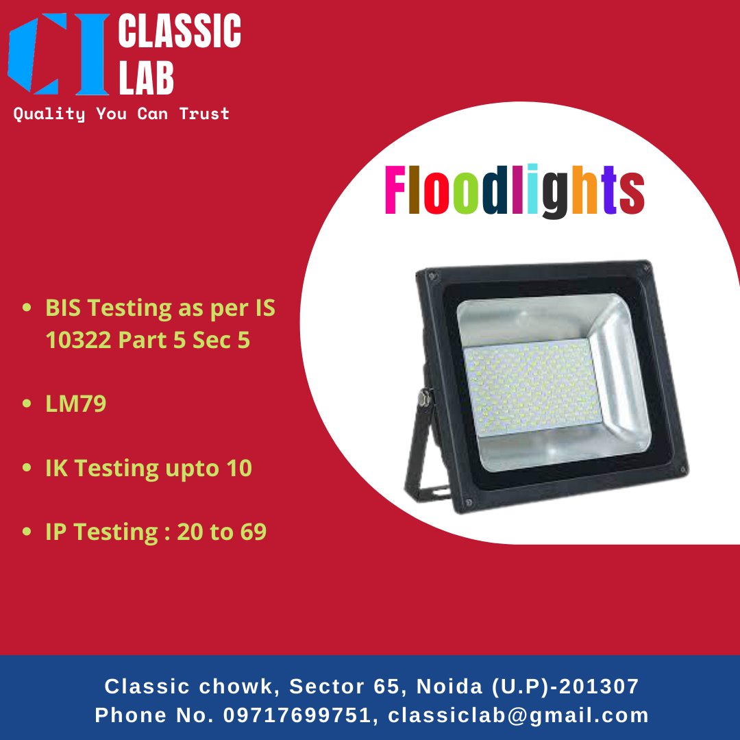 ClassicLabIndia's tweet photo. Floodlights
.
.
.
For more visit https://t.co/8R58r0F3r4
Email id : classiclab@gmail.com
#Testing #TestingLab #Calibration #QualityServices #NABLab #BestLab #ClassicTestingLab #ClassicLabIndia #CalibrationServices #NABLandBISApprovedLab #waterheater #floodlight https://t.co/6Br1s2MSrg