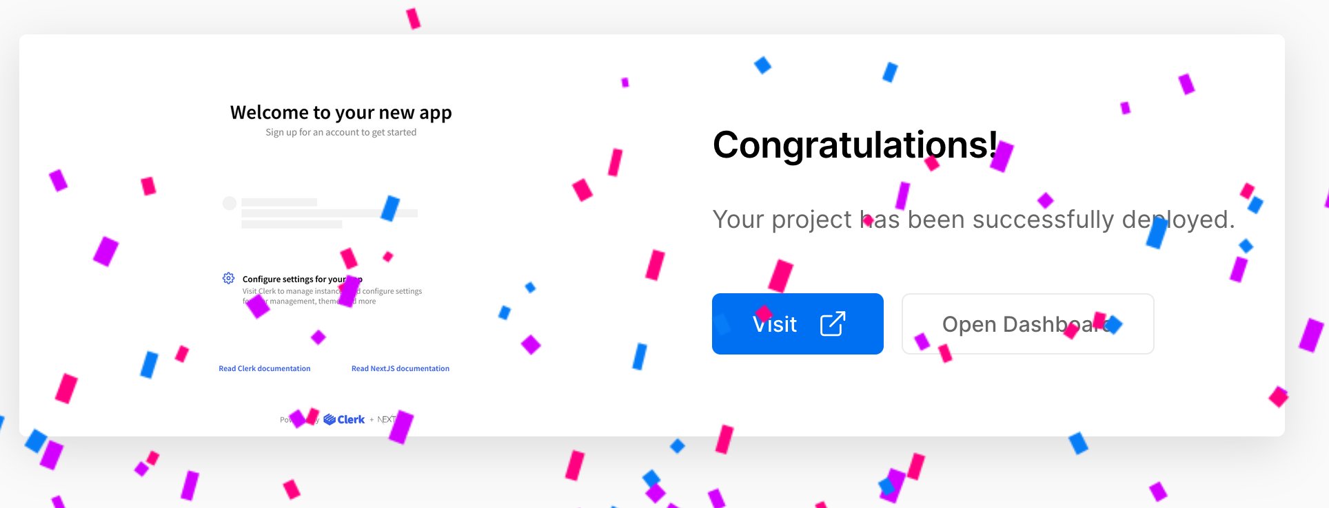 Uživatel Clerk na Twitteru: „We just launched our Deploy button with  @vercel 🚀 It's the absolute easiest way to add auth and user management to  #NextJS. In just 5 minutes, you'll have