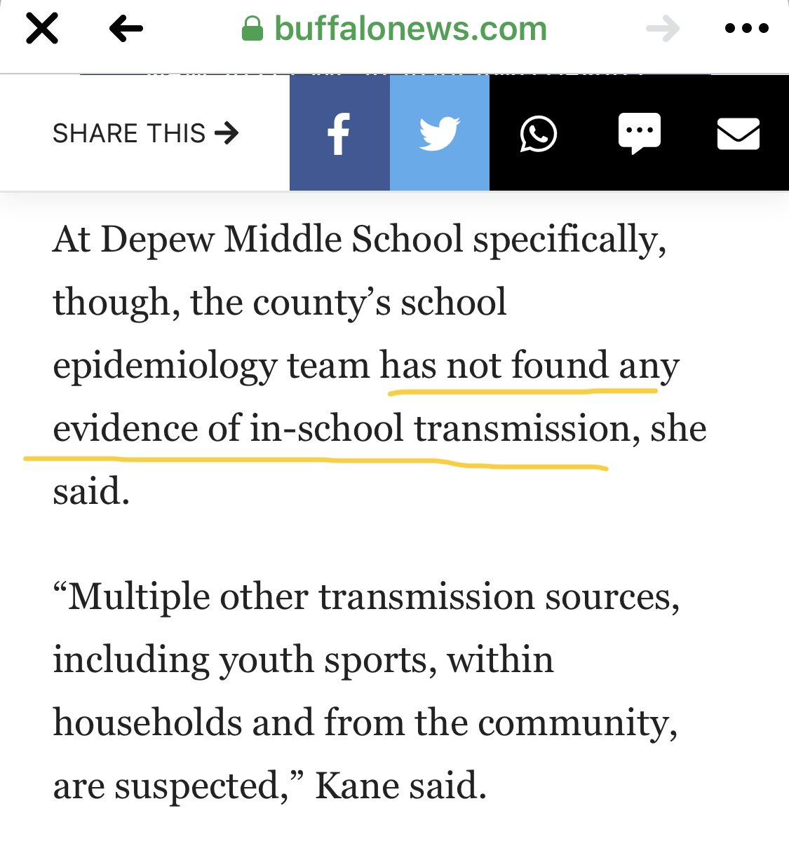 Headlines are everything: “Covid-19 outbreak among students at Depew school puts officials on alert.” But read on ... no evidence of in-school transmission. @MaryPasciak Our community deserves the data behind the numbers 1/