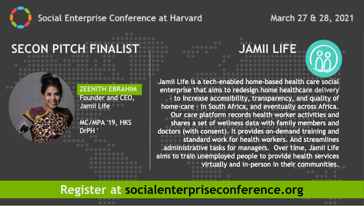 Phoenix_SCS's tweet photo. SEimpact: Zeenith is pitching Jamii Life, a tech-enabled health care social enterprise aiming to redesign home healthcare delivery in South Africa. 

You will have the chance to directly ask her questions and vote for your favorite social enterprise for … https://t.co/xJRshbN7CK