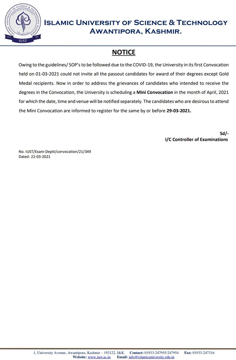 iustjk's tweet photo. Mini Convocation for those who want to attend it. Registration form is available on the website: https://t.co/sh4u7fBHbp https://t.co/ZnQbZi0Pty