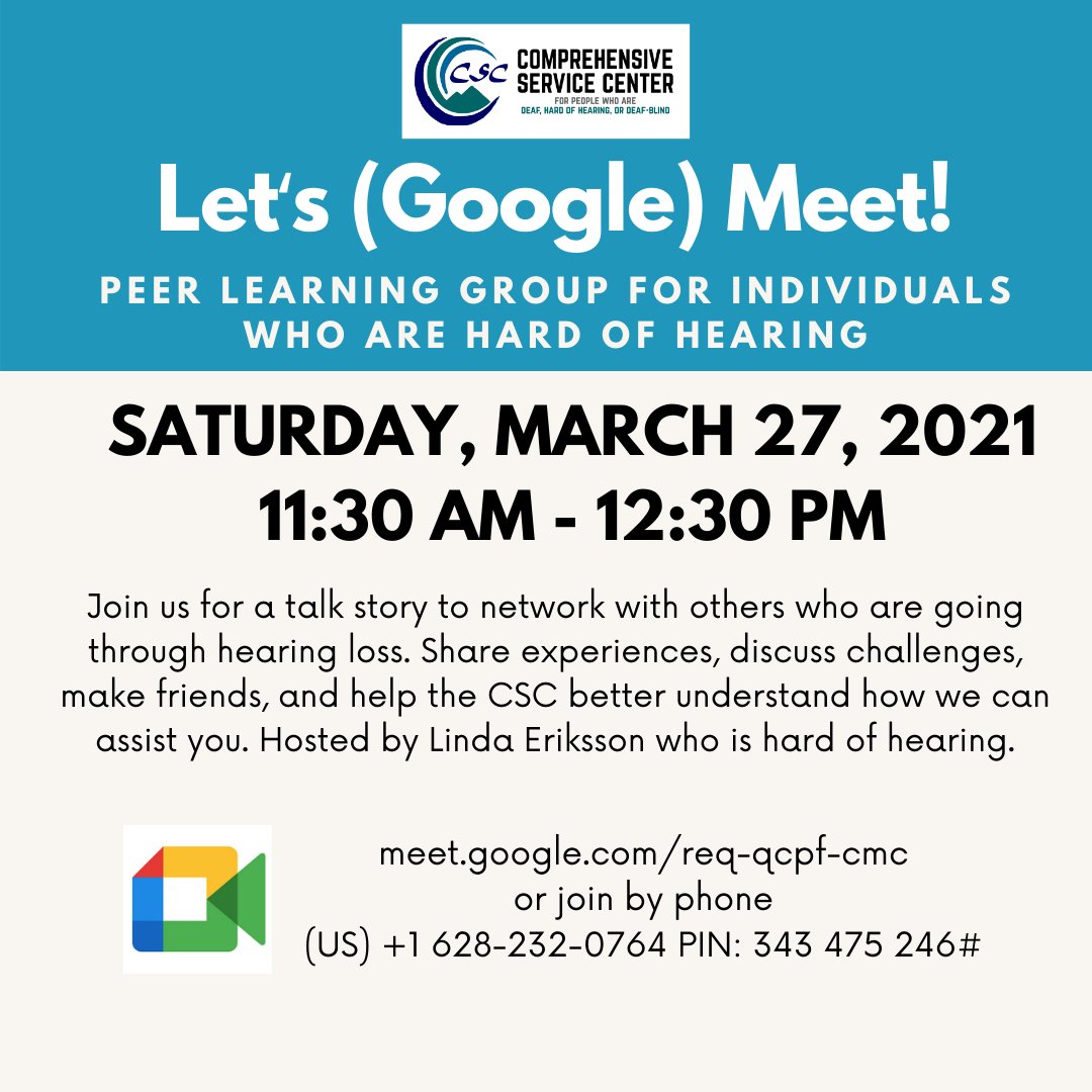 Join us for a talk story to network with others who are going through hearing loss. Share experiences, discuss challenges, make friends, and help the CSC better understand how we can assist you.  Saturday, March 27 at 11:30 am.