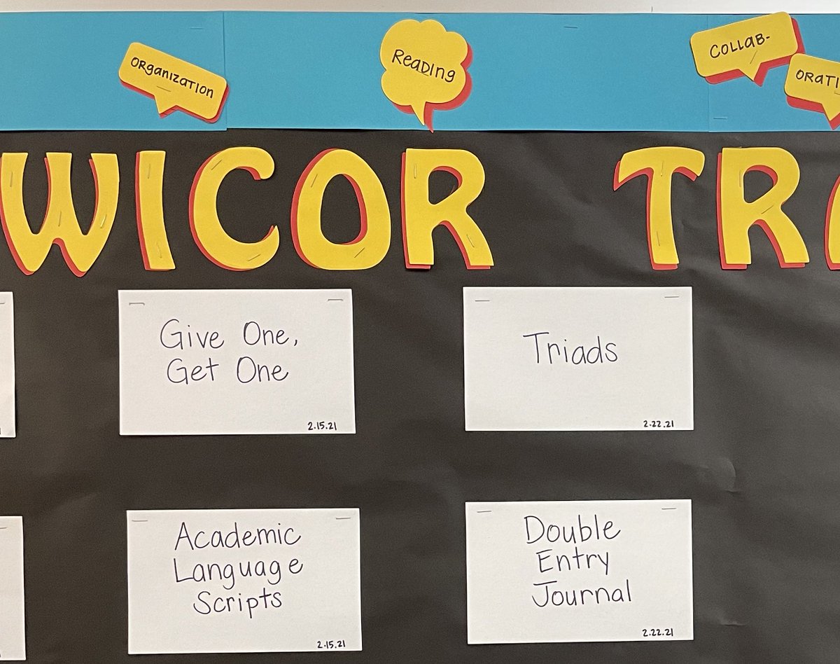 cvegabennett's tweet image. Check out our WICOR Tracker! Our Admin team posted this in the teacher’s lounge to track the strategies we are modeling during professional development. THE BEST PART: seeing these strategies in action in teacher classrooms! @AVID4College @CRTNation #RTElearning #ModelTheWay