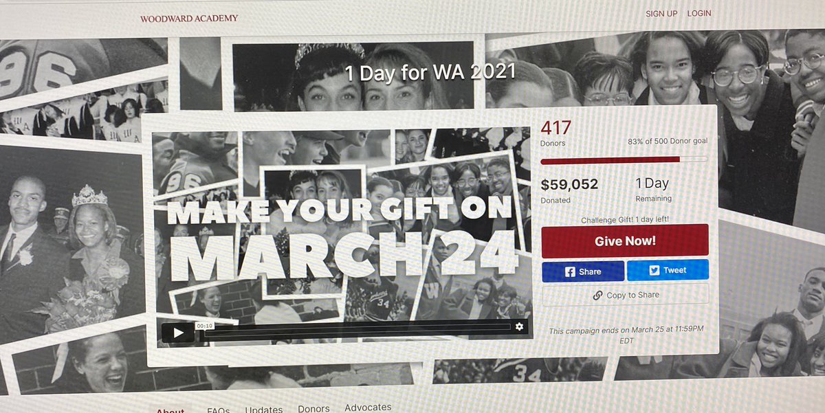 CFreer1994's tweet photo. It’s 9:45 and @TheWoodwardFund team is still @WoodwardAcademy with just over 2 hours until our #1DayForWA 2021 ends and we are 83 @WAalumni DONORS away from our goal!!! Please give at https://t.co/d8JMIhdKlj now! @WAPresident #WoodwardGrateful https://t.co/R5U7KKgP9T