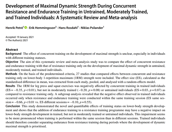 nathankiely_'s tweet photo. Concurrent training interference effect is greater in trained individuals than in moderately trained &amp; not present in untrained. The interference effect is more pronounced when resistance training &amp; endurance training are completed in the same session vs in a subsequent session. https://t.co/urCO4dNoq3