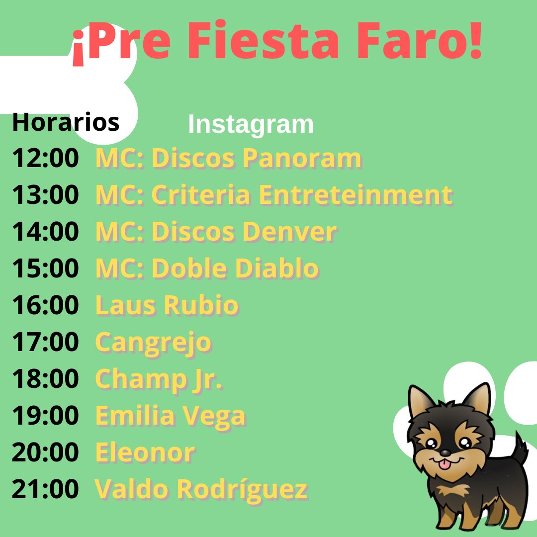 FaroenlasCalles's tweet photo. Estamos contentos de mostrarles los horarios de este sábado 27 de marzo 🐾
Recuerden, Mini charlas en IG
Y sesiones en vivo en Facebook y IG 📲
Recuerden disfrutar, compartir y estar presentes para que esta escena crezca, además de apoyar a La Casa Del Mestizo 🐶 https://t.co/53v1Rvcks8