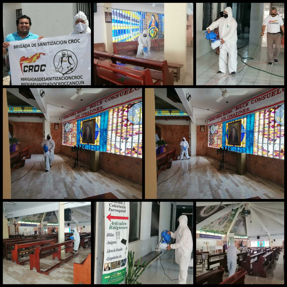NaranjoEugenio's tweet photo. Continuamos con las Brigadas de Sanitización, acudimos en la Iglesia de Guadalupe en la Supmza 63, así como a viviendas de familias #croquistas de la Reg. 208, 251, 255, Hacienda Real del Caribe, Hacienda los Pinos, Paseos del Mar, Vista Real 2da. Etapa y monte Calvijo. https://t.co/CsQAB5VRgZ
