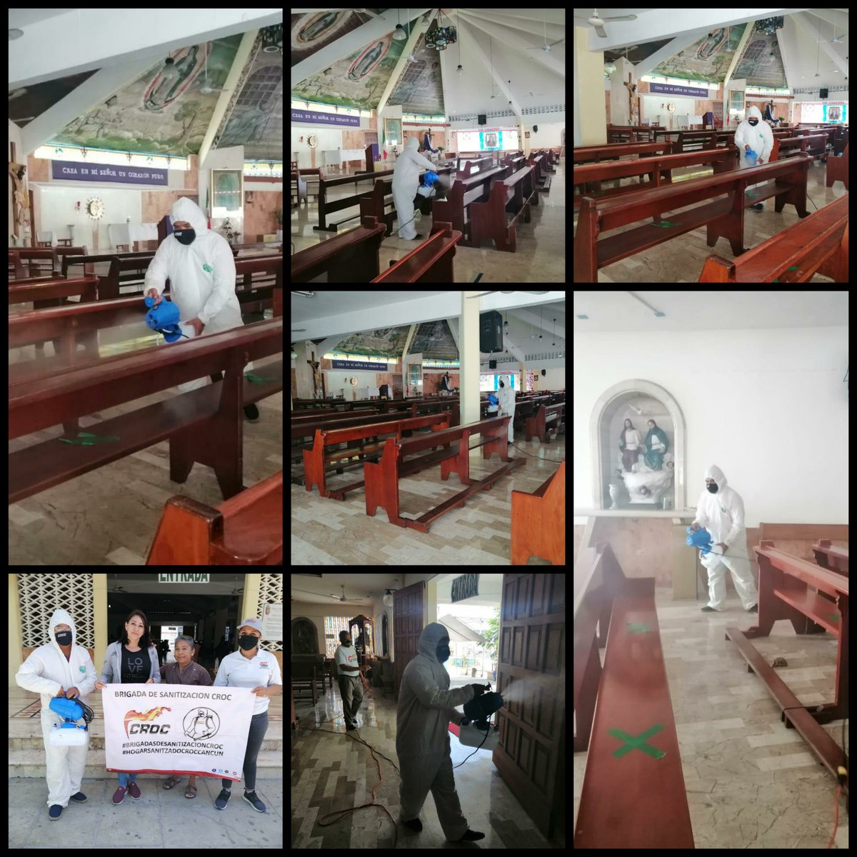 NaranjoEugenio's tweet photo. Continuamos con las Brigadas de Sanitización, acudimos en la Iglesia de Guadalupe en la Supmza 63, así como a viviendas de familias #croquistas de la Reg. 208, 251, 255, Hacienda Real del Caribe, Hacienda los Pinos, Paseos del Mar, Vista Real 2da. Etapa y monte Calvijo. https://t.co/CsQAB5VRgZ