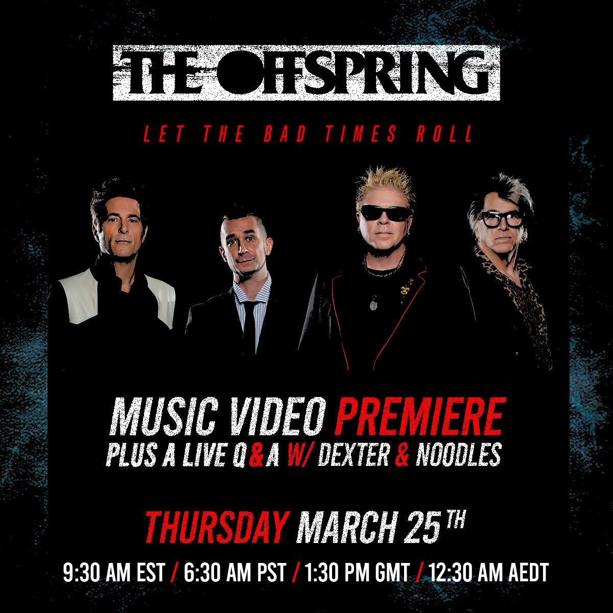 offspring's tweet photo. Join Dexter and Noodles for a live Q&amp;A before the world premiere of the “Let The Bad Times Roll” music video on Thursday, March 25 at 9:30AM ET/6:30AM PT. https://t.co/dwb04oR5Wr https://t.co/ZL3xKzcruL
