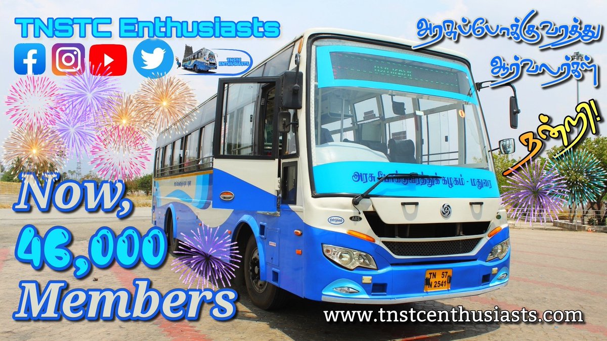 tnstcbus's tweet photo. 🤩🚍Our Facebook Group had arrived another "#New_Milestone" of 46,000+ Members.
I wish to extend our heartful thanks to everyone for the tremendous support on behalf of all in Admin Panel!💐👏🙏
Facebook Group:
https://t.co/7toLmLjpRT
@tnstcbus @TrainUsers @RAKRI1 https://t.co/9vOgR77lhI