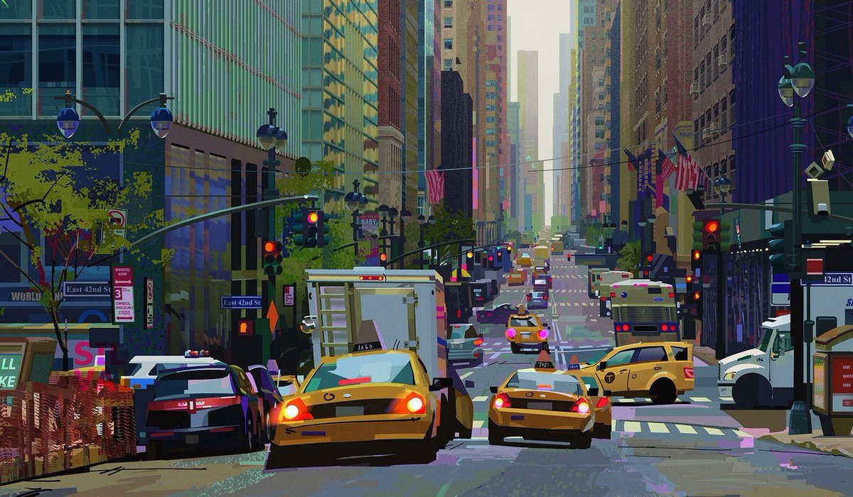 Estudios de ambientación tempranos para Spider-Man: Into the Spider-Verse, ilustración conceptual. 
#conceptdesign #characterdesign #spiderman #Spiderverse #digitalart #digitalpainting #sketch #comics