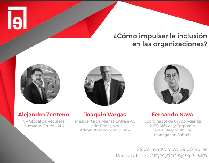 AlianzaEntrale's tweet photo. Los invitamos al panel de nuestra Jornada de Capacitación "¿Cómo impulsar la inclusión en las organizaciones?" con @alex_zentenos de @SomosLALA, @JoaquinVargasG  de @MVSNoticias y Fernando Nava Velazquez de @Softtek mañana a las 9:00 hrs, regístrate en https://t.co/VPyjsAn7X3 https://t.co/WOLIYPMWOX