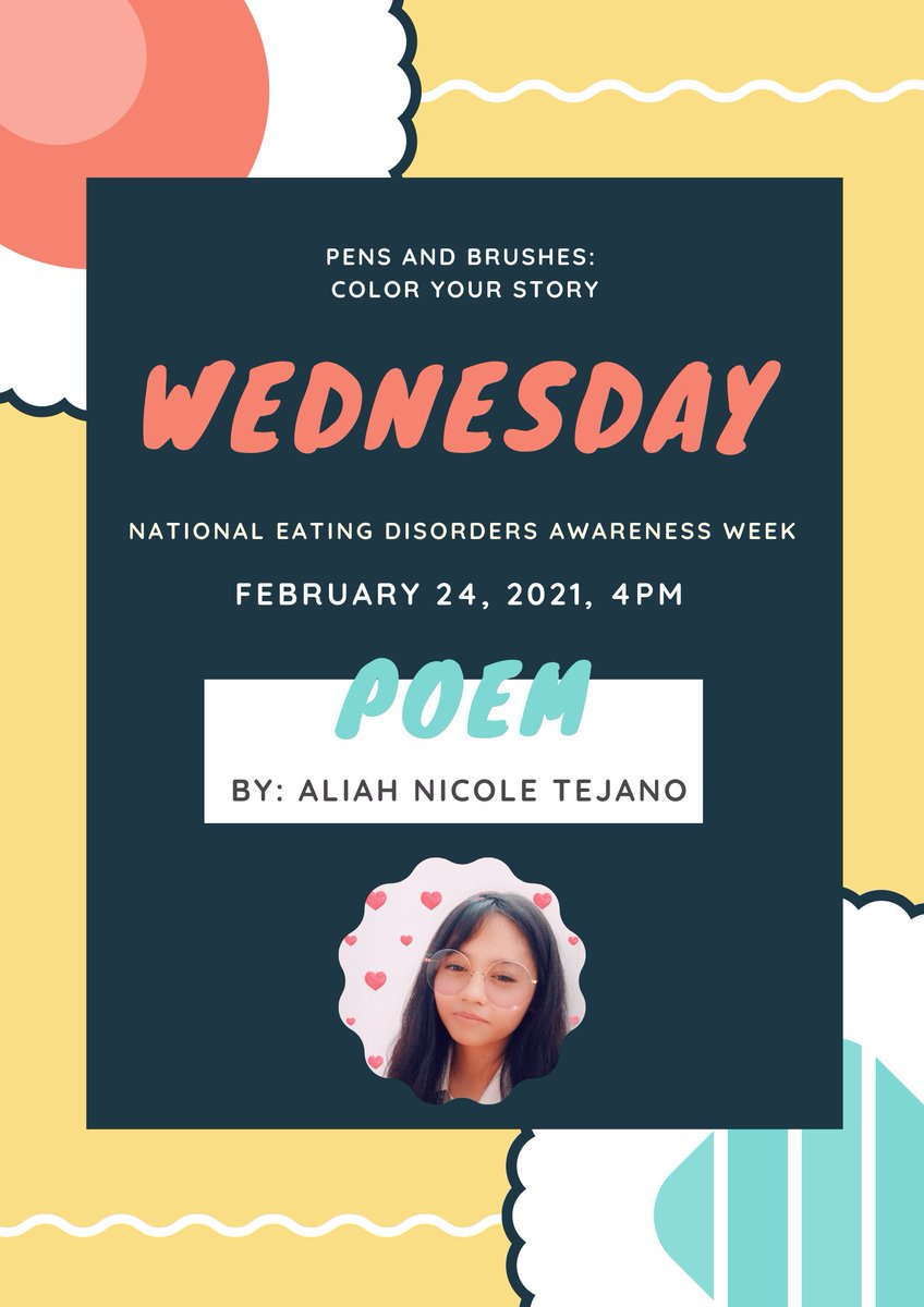 PensYour's tweet photo. Here's a little recap for the week themed with relation to eating disorders.

Date: FEB. 22-26, 2021
Theme phrase: '"A demand on the body, one can't quite understand. Time to be aware and alert, so we can withstand."

link in bio

#eatingdisordertwt #poetry #shortstory #artwork https://t.co/tOgpbwA3ZU