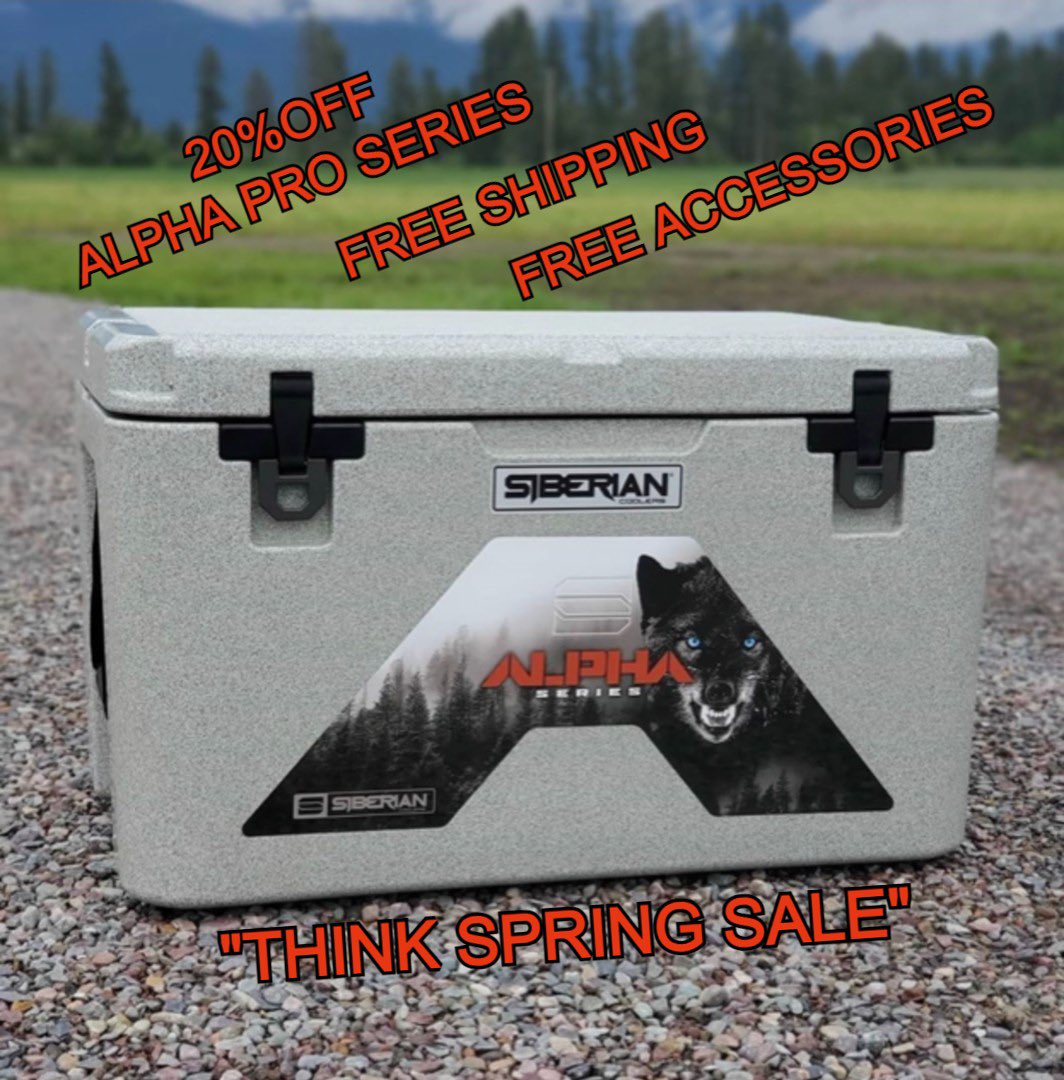 SiberianCoolers's tweet photo. Gear It Up... โThink Spring Saleโ 20% Off Alpha Pro Series Coolers. Free Shipping within the Continental USA, Free Accessories. #bethealphaownthealpha #coolers #gotice #summertime #anytime #freeshipping #freeaccessories #siberiancoolers #huntinggear #camping #campinglife #sale https://t.co/Dc16D4vUir