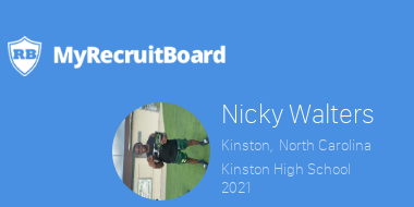 <a href="/MTUFB/">Michigan Tech Football</a>
2021 Nicky Walters 
<a href="/nicksavy/">zonnaprod</a>
Kinston, North Carolina
Kinston High School
5'7", 160, 4.6
RB S  
 Profile Views by College Coaches: 8
myrecruitboard.com/#/athlete/076f…