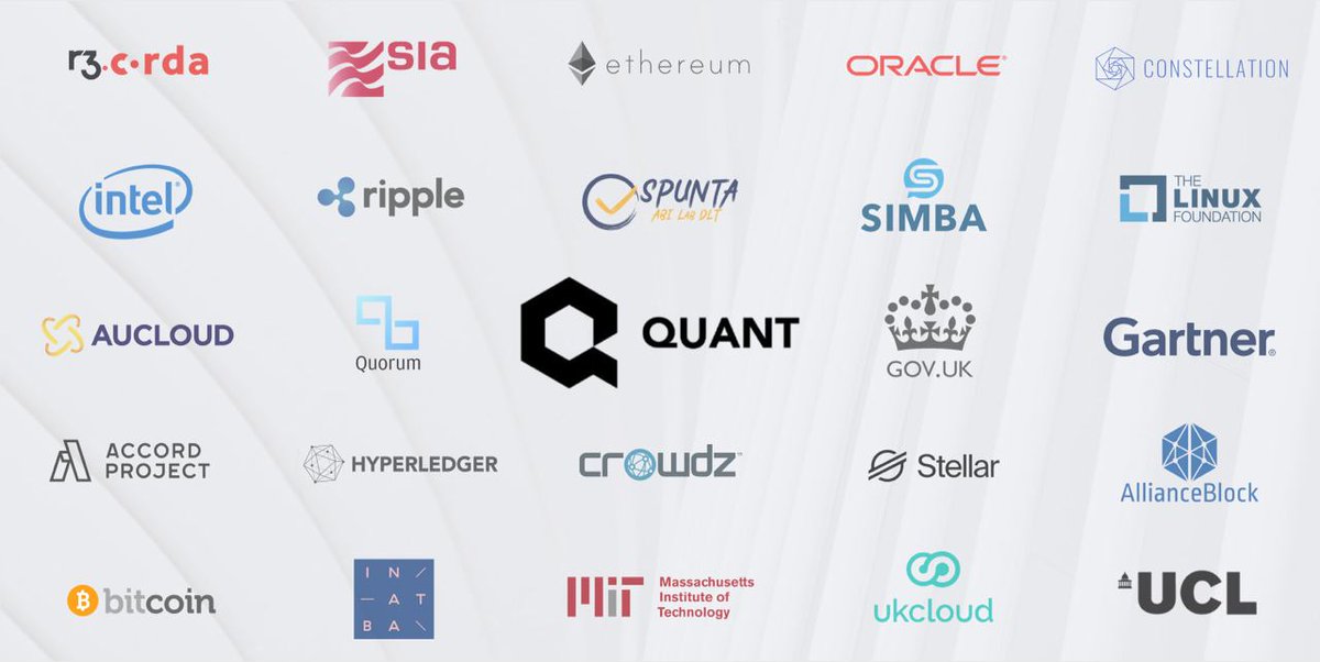 𝗤𝘂𝗮𝗻𝘁 𝗢𝘃𝗲𝗿𝗹𝗲𝗱𝗴𝗲𝗿 𝗜𝗻𝘁𝗲𝗿𝗴𝗿𝗮𝘁𝗶𝗼𝗻𝘀 Bitcoin, Ethereum, XRP, Binance Chain, Stellar, EOS, IOTA, ALBT, and Constellation. It also supports JP Morgan’s Quorum blockchain, the R3 Corda blockchain, and Hyperledger Fabric blockchain