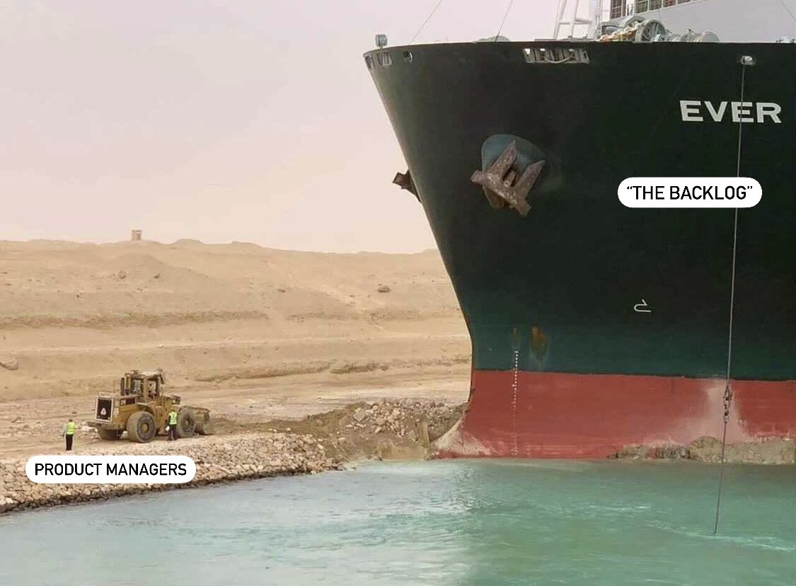 clairevo's tweet image. PM: “Yeah, your feature request is *totally* on the backlog.”