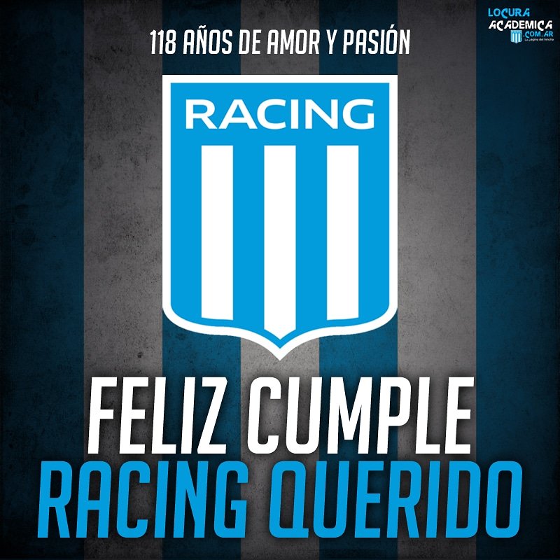 Locura_academia's tweet photo. ¡Felices 118 años #RACING de mi vida, te amo más que nunca!

#RACING118Años 💙🤍
#FelizCumpleRACING https://t.co/cshzLtPnvR