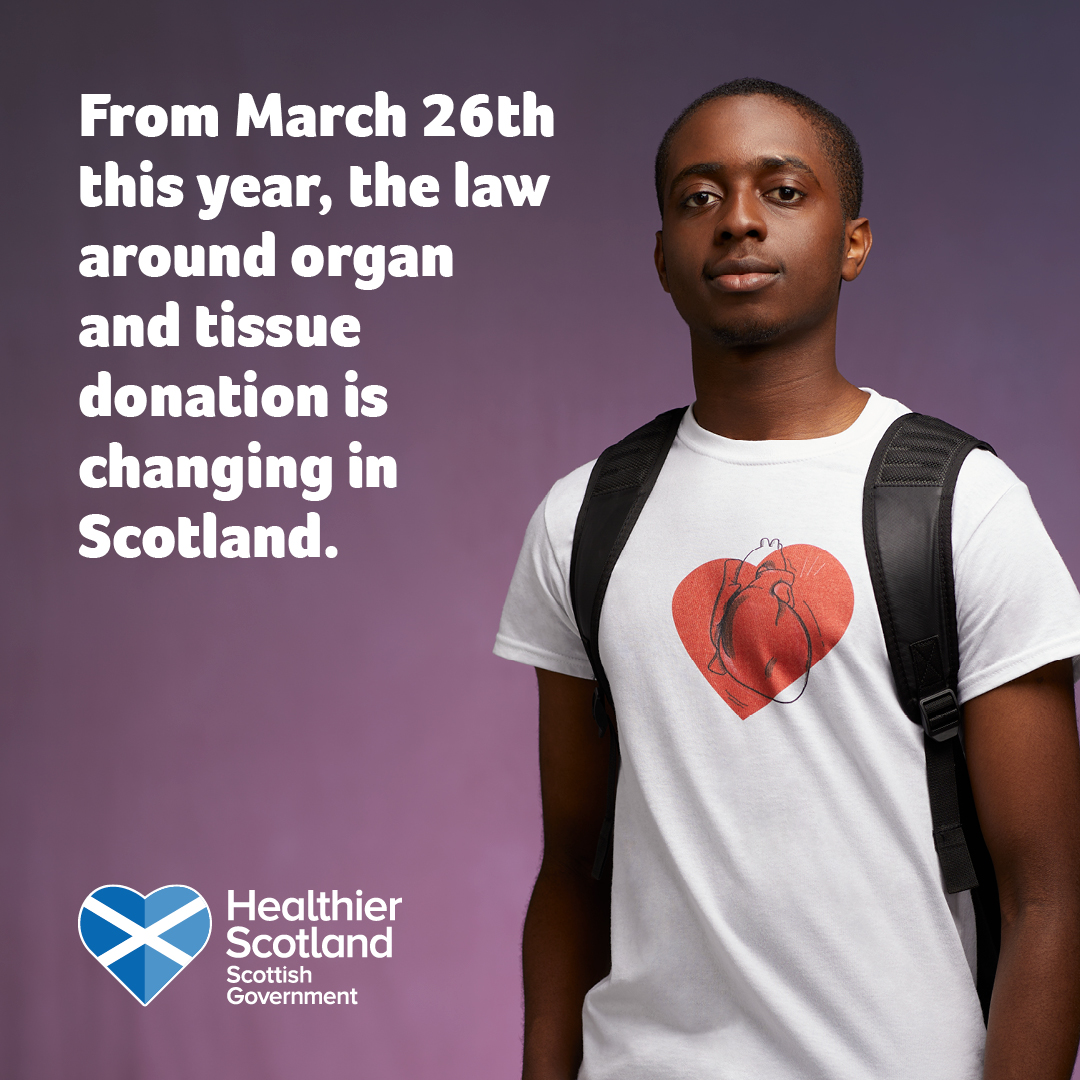 Scotland is moving to an opt out system of organ and tissue donation from 26 March. Find out what it means for you. #OrganDonationScotland

organdonationscotland.org