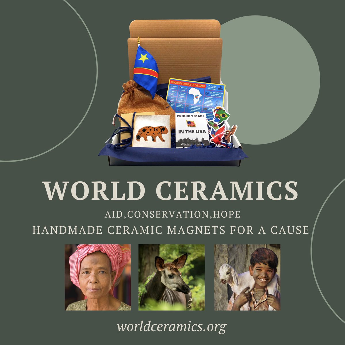 World Ceramics . Aid , Conservation, Hope. worldceramics.org #humanitarian #humanitarianwork #conservation #ocean #oceanconservation #SmallBusiness #smallbusinesssupport #handmade #tiger #ceramics #nature #gifts #DRC #magnets #art #hope #aid #okapi