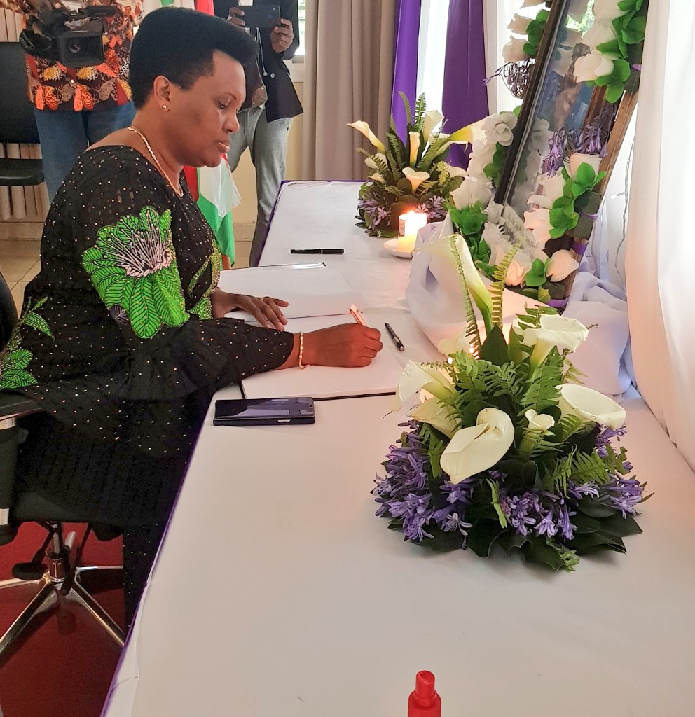 DeniseBucumi's tweet photo. I signed in the book of condolences with remembrance that the late President @MagufuliJP was not only a friend of #Burundi, but also a close friend to our family. On behalf of the family of late President Pierre Nkurunziza, I wish him a good rest. https://t.co/HC4R1xqmSQ