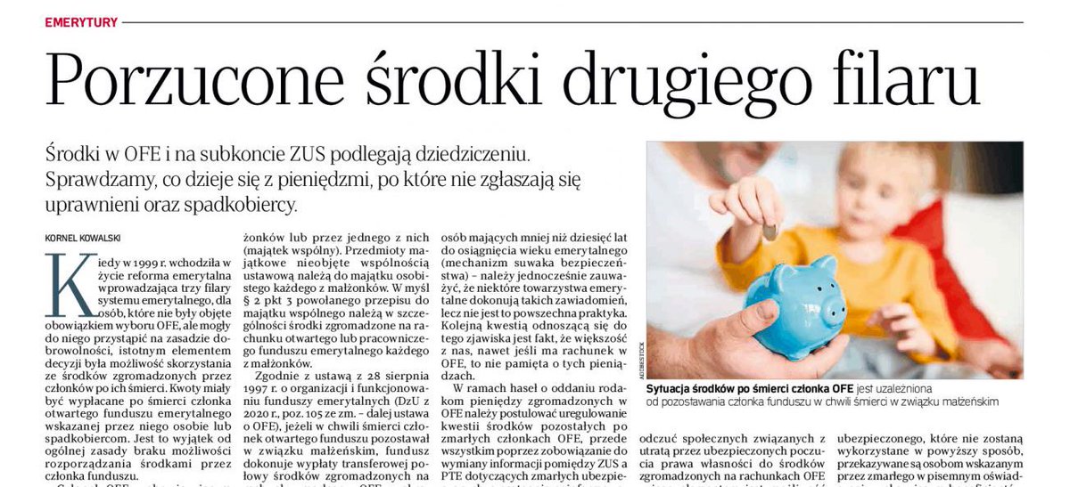 Inst_Emerytalny's tweet photo. W dzisiejszej @rzeczpospolita artykuł naszego Eksperta Kornela #Kowalski, który analizuje problematykę dziedziczenia środków, które członkowie #OFE zgromadzili na swoich rachunkach.
#ReformaOFE #IKEplus #IKEvsZUS #ZUS
https://t.co/CECjMT5L9g https://t.co/cZVkSshutk