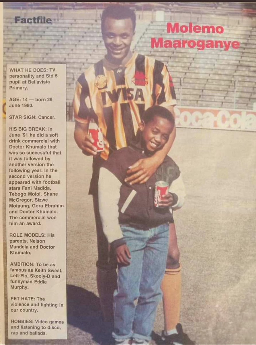 robertmarawa's tweet photo. He is Jub-Jub, the Standard Five pupil meeting his hero Doctor Khumalo to shoot a Coke ad!! 
Now both superstars in their own right!! 🙌🏾🙌🏾

#Uyajola99
#KaizerChiefs

#TBThursday https://t.co/BFrTY2cFFt