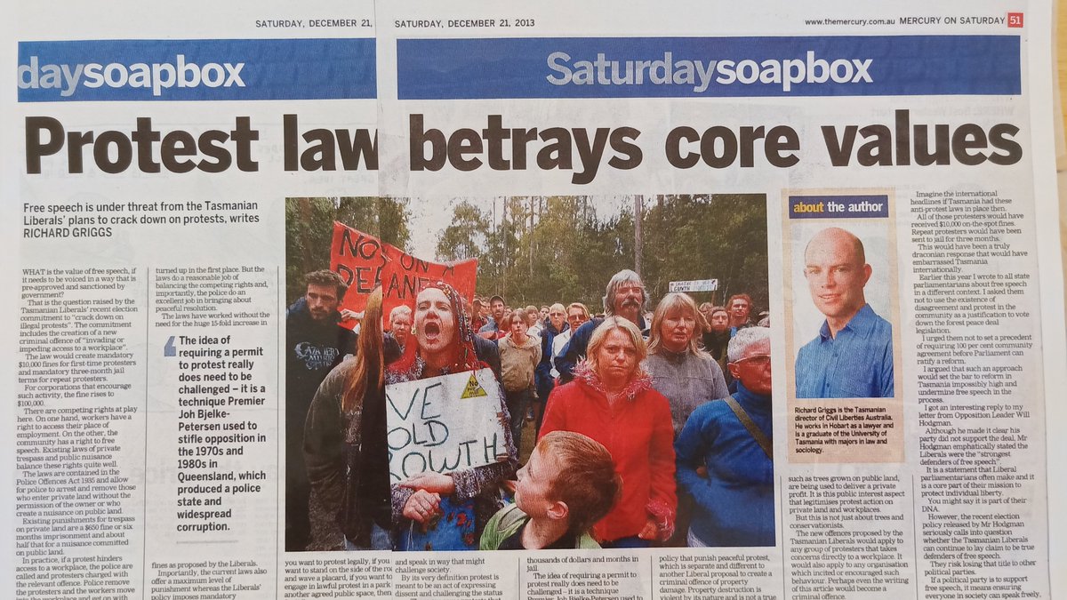 rich_griggs's tweet photo. It does feel like the campaign against the Anti-Protest laws has been years long. This is a 2013 "soap box" piece when they were an election promise from the Liberal Opposition #politas https://t.co/3bd6g3Elym