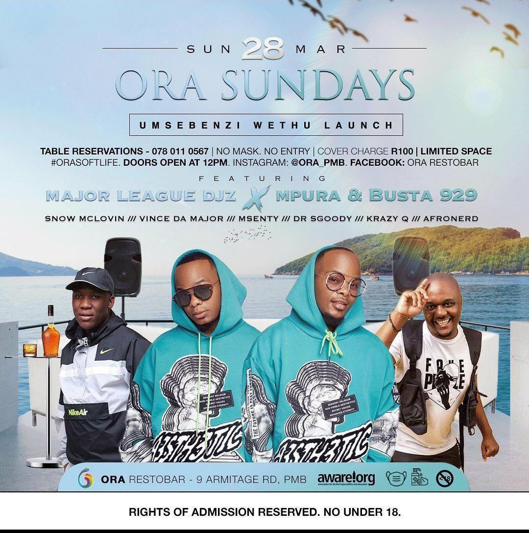 Snow_Mclovin's tweet photo. Tables almost fully Booked For #OraSundays 

You don’t wanna miss this one 

Doors Open 12:00
#umsebenziwethu 
📍Ora RESTOBAR 
📅 Sunday 28 March 
🎟 R100 https://t.co/NBDu2ERH3U
