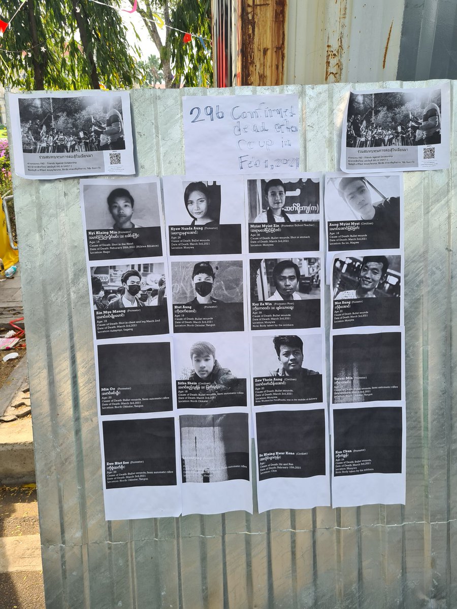 PravitR's tweet photo. The fallen Burmese remembered in Thailand at a Bangkok protest site. Stand with Myanmar! #SaveMyammar #BurmaCoup #Myanmar #whatshappeningthailand #Thailand #SilentStrikeMyanmar #เพราะประเทศนี้เป็นของราษฎร #เมียนมาร์ https://t.co/jYLUvTlmaE