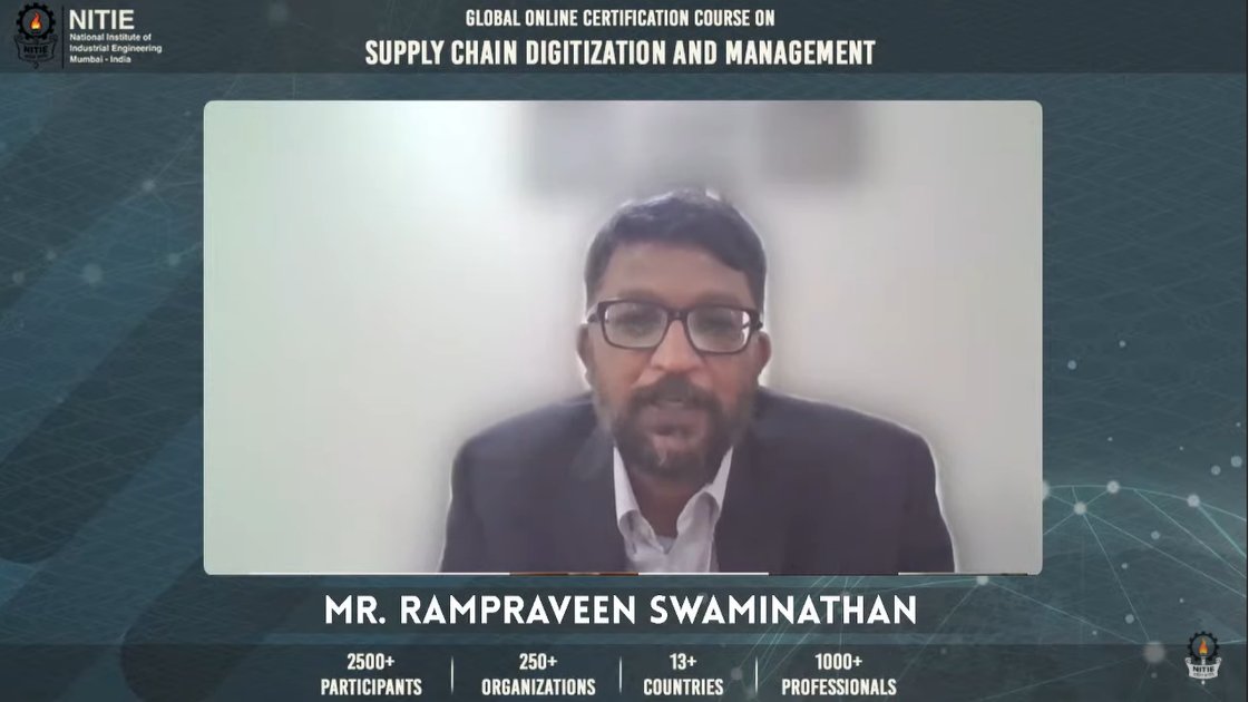 IIMMumbai's tweet photo. It was an honor for NITIE, Mumbai to host Mr. Rampraveen Swaminathan - CEO, @Mahindralog_MLL, in the closing ceremony of the Global Certification Course on Supply Chain Digitization and Management held on 21st March, 2021.
#NITIE #MahindraLogistics #DigitalSCM #SupplyChain https://t.co/fHFVWl1fTo