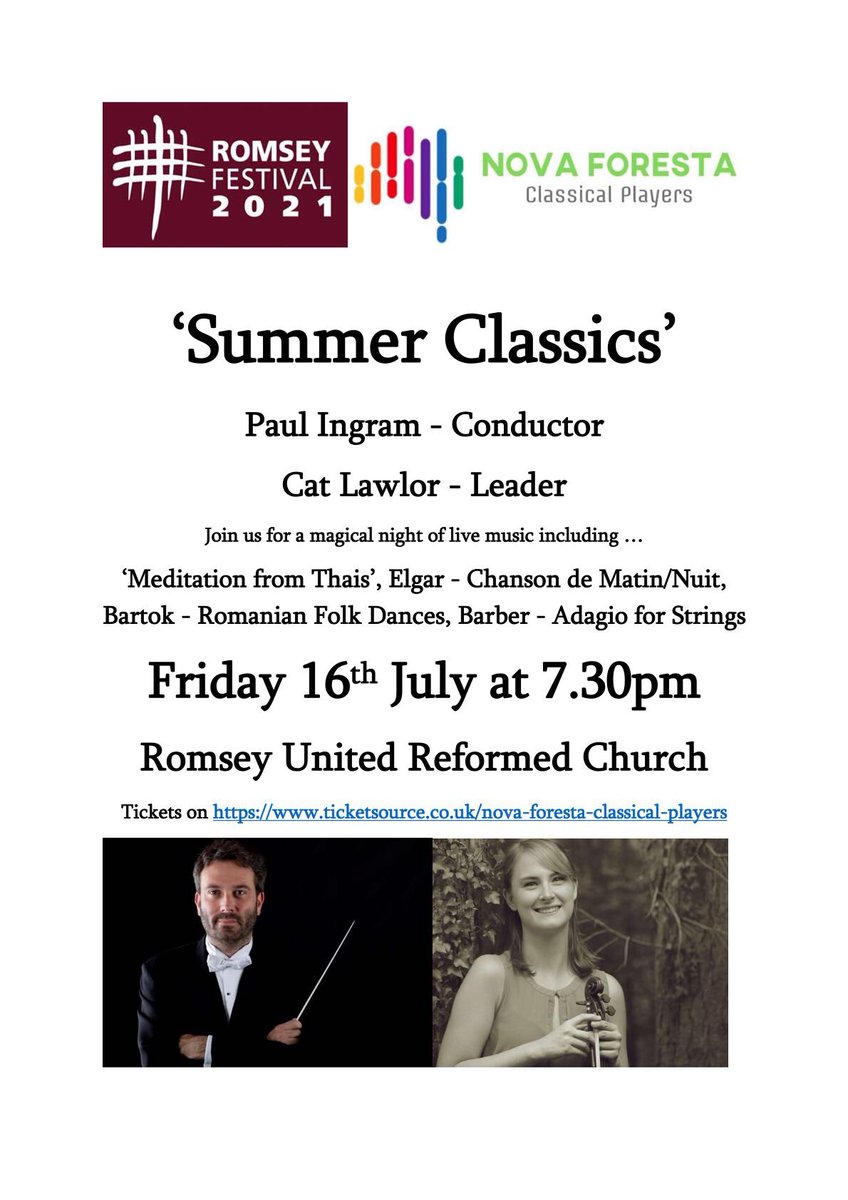 “Summer Classics”

Romsey United Reformed Church

Friday 16th July 7.30pm 

Tickets available from:

ticketsource.co.uk/nova-foresta-c…

A Romsey Festival Event, supporting live events in Romsey
