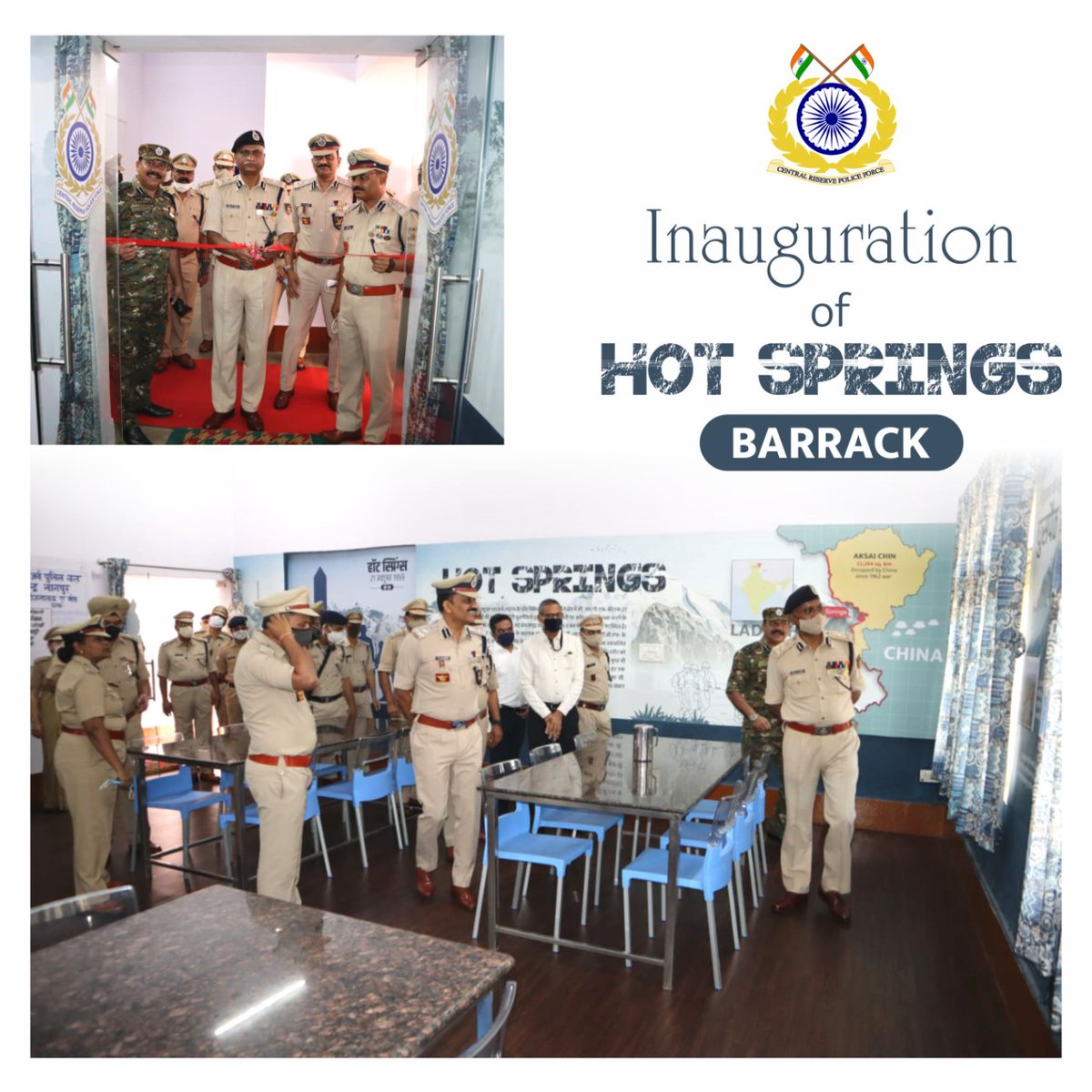 <a href="/Lathkar_IPS/">Sanjay A. Lathkar</a> <a href="/WSCRPF2016/">WESTERN SECTOR CRPF</a> <a href="/crpfindia/">🇮🇳CRPF🇮🇳</a> inaugurated #HotSpringsMess for the jawans of <a href="/gccrpfnagpur/">GC CRPF NAGPUR</a> 
Informative design of CRPF's epic battle against China being projected in the mess to glorify sacrifices of brave Jawans!
#Hotsprings
#EpicBattle
#ValorOfCRPF