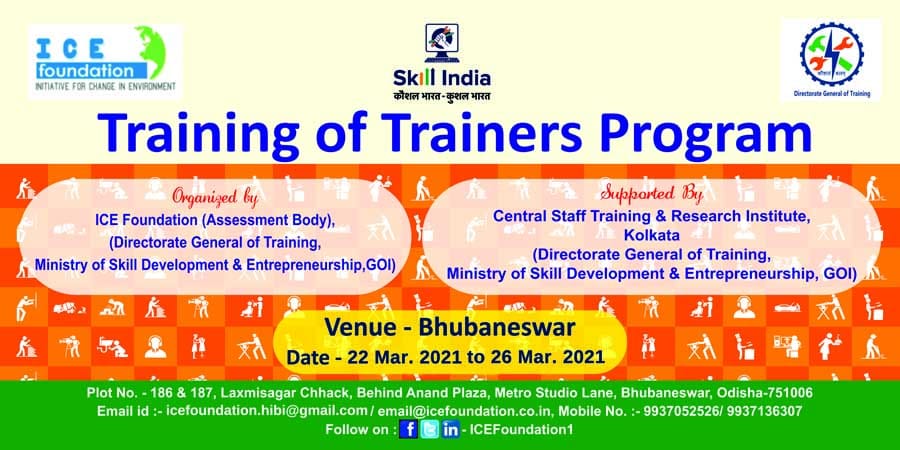ICEFoundation1's tweet photo. @ICEFoundation1 #off campus training program for #Trainers at #Bhubaneswar from  22-26 Mar 2021 https://t.co/BvTlyaI8RB